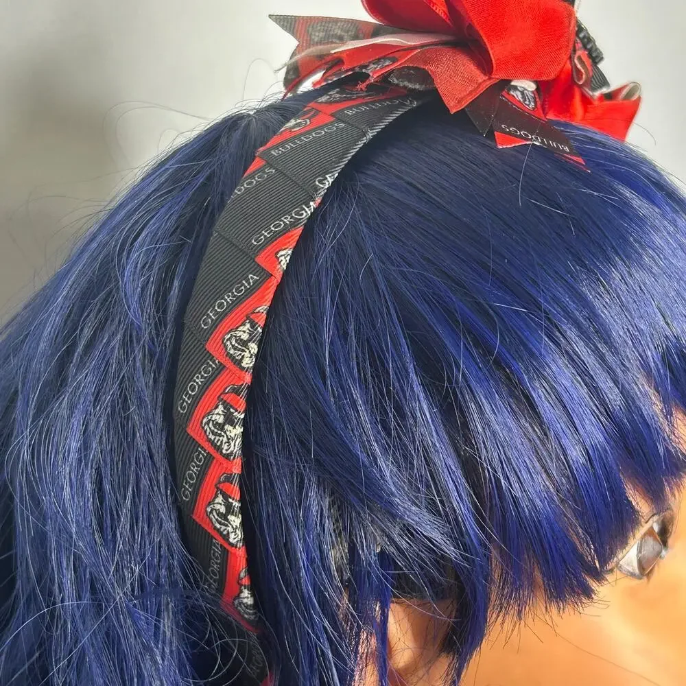 Handmade University of Georgia Bulldogs UGA Ribbon Headband Rhinestone Red Black